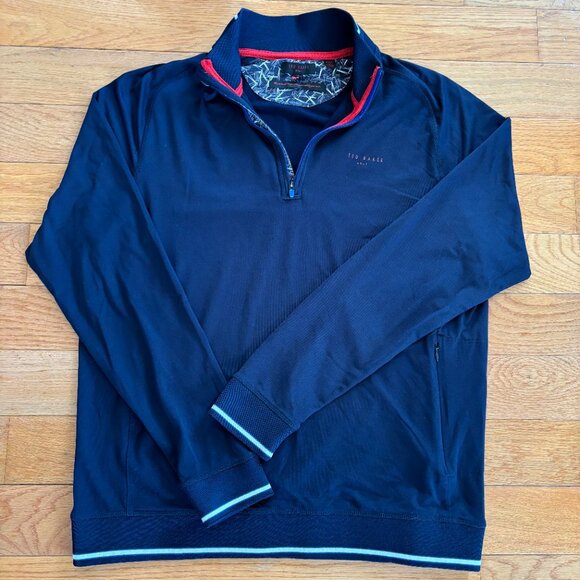 Ted Baker Performance Long Sleeve 1/4 Zip Golf Pullover Sweatshirt Mens L Blue - Picture 4 of 11